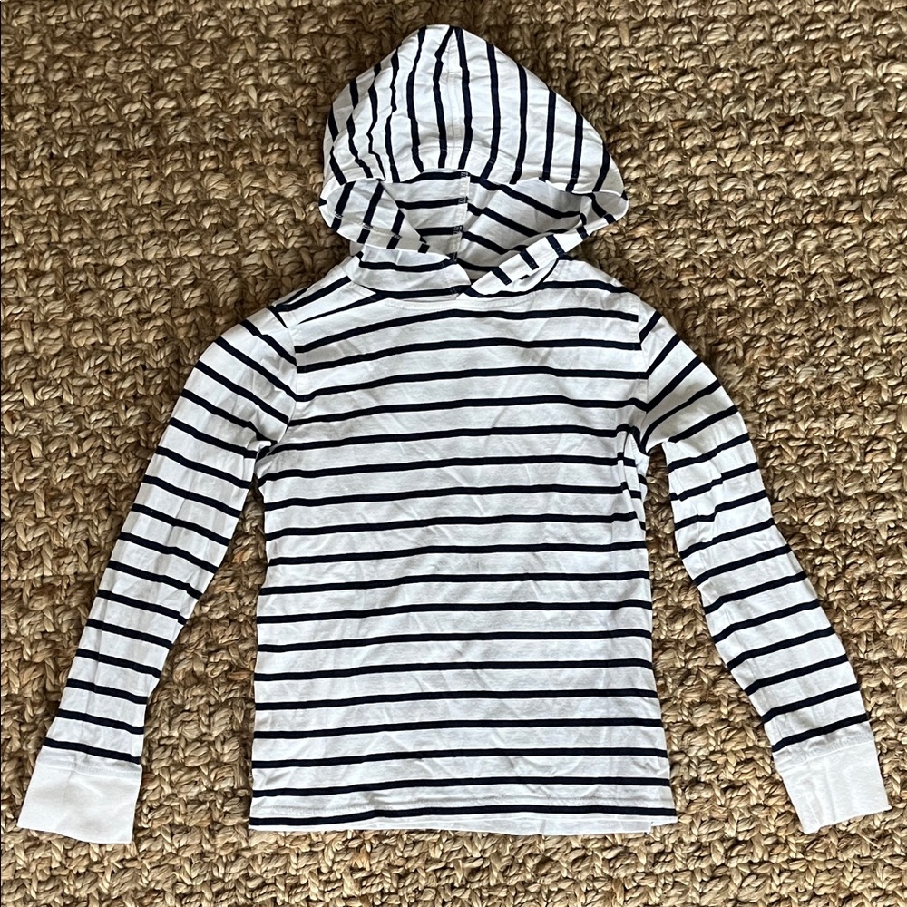 Jcrew Crewcuts Boys Striped Jersey Hooded T shirt White Navy Medium 8-9 Preowned
